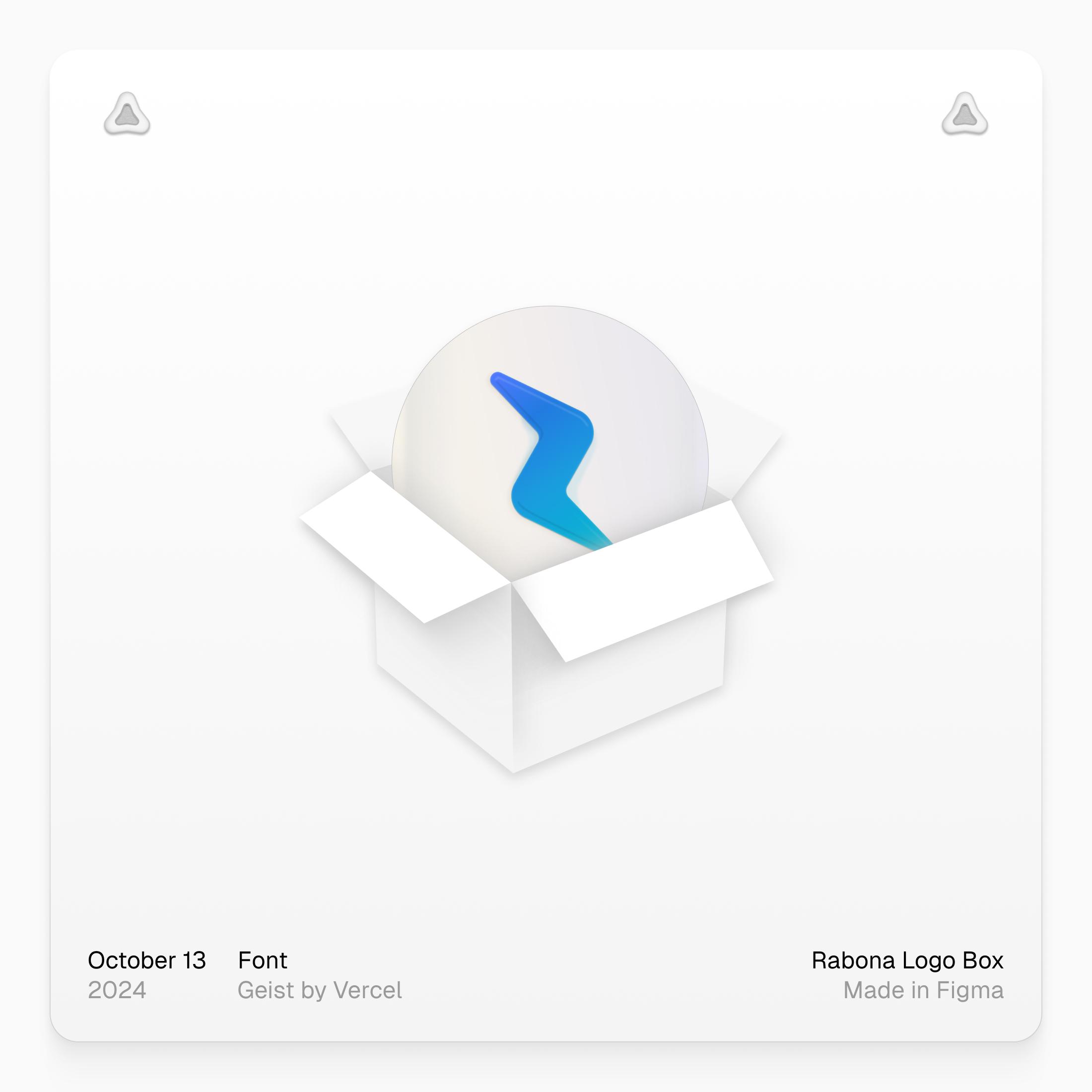 Rabona logo box 3D drawing with Figma, featuring a blue lightning bolt inside a box.