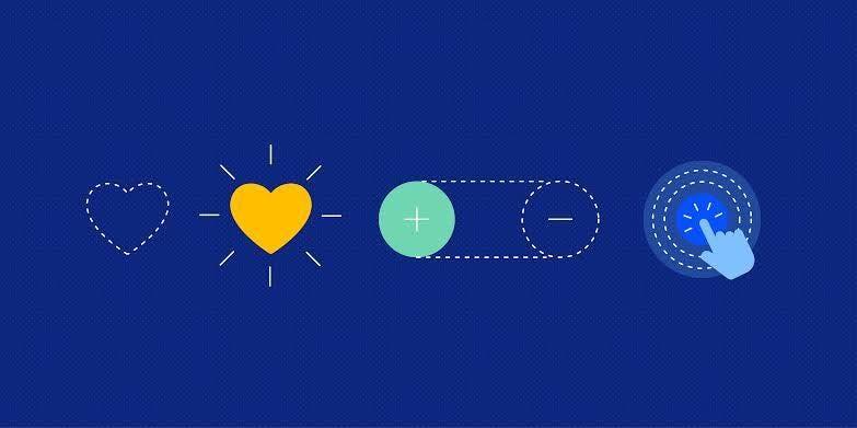 Mikro Etkileşimler blog cover: heart icon, slider, hand clicking; representing user experience enhancements.