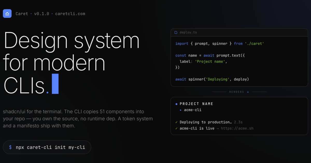 Caret website: The design system for command-line tools.